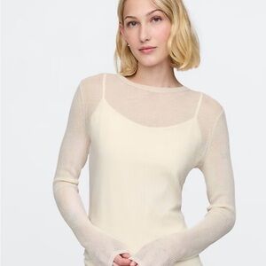 GAP Cream Layered Sheer Crew Sweater